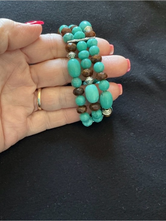 Turquoise and Brown Beaded Stretch Bracelet - Picture 2 of 2